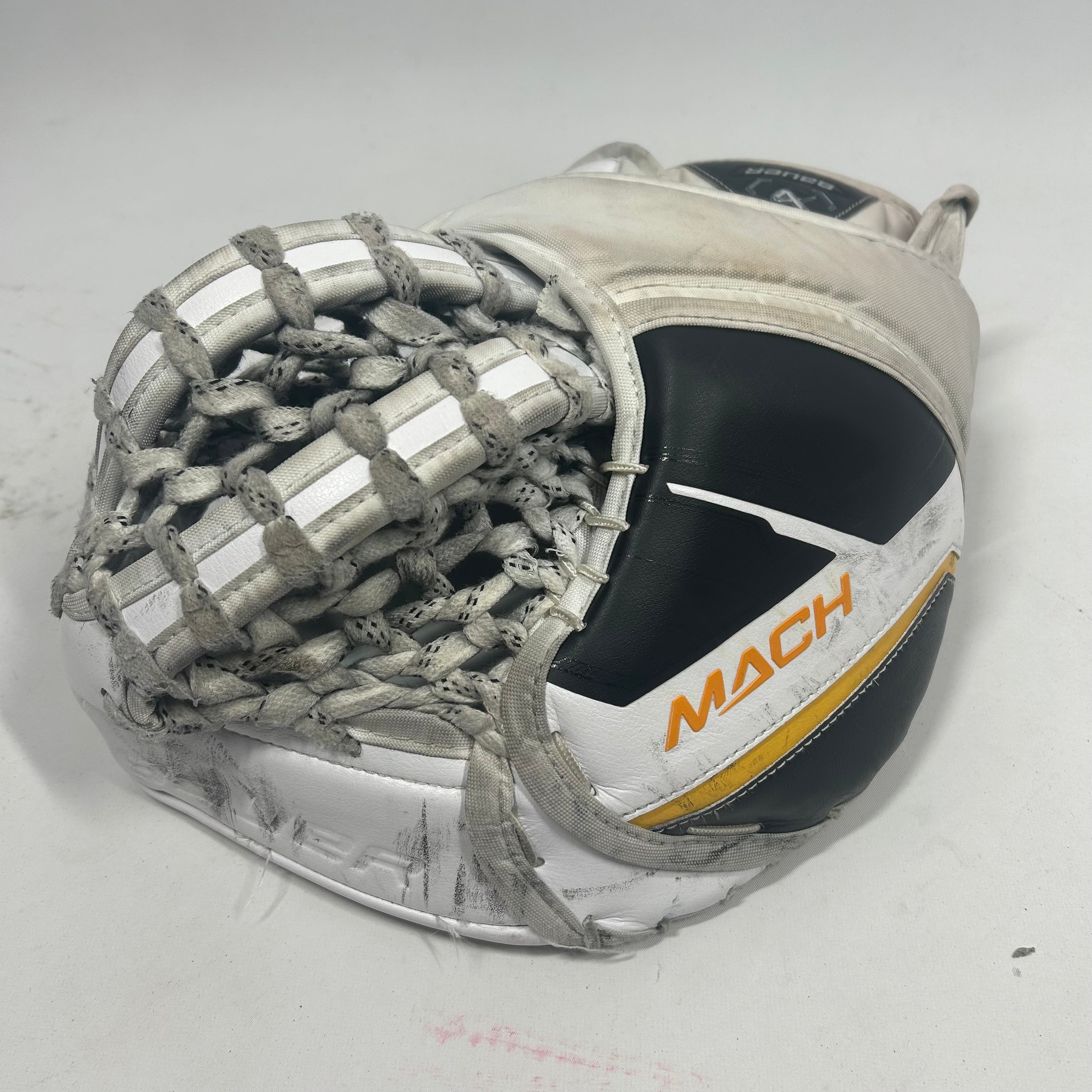 Bauer Supreme Mach - Gant de gardien de but Pro Stock d'occasion (blanc/bleu marine)